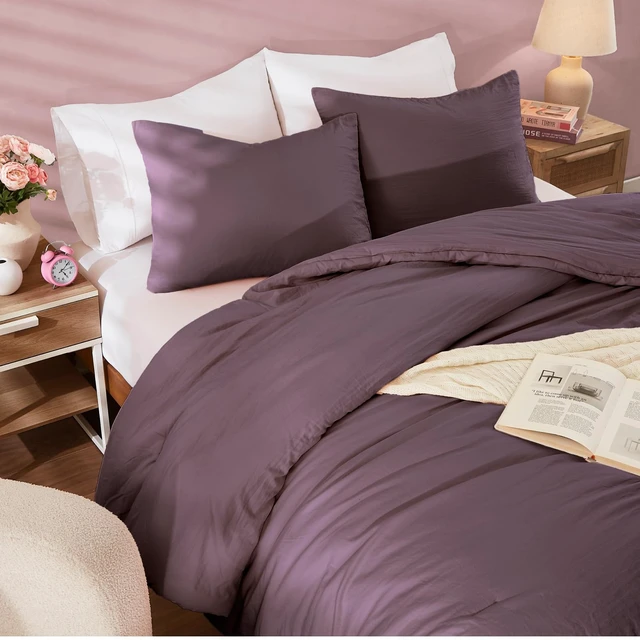 Alt view image 7 of 7 - Queen Comforter Set-3 Pieces Soft Comforters Queen Size Bedding
All Seasons Prewashed Cozy Down Alternative Lightweight Comforter Sets with 2 Pillow Shams, Italian Plum