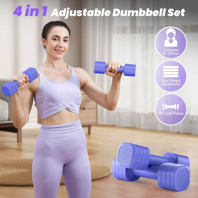 Alt view image 2 of 6 - Adjustable Dumbbell Set, 4 in 1 Free Weight Dumbbell Set for Women, Hand Weight for Women at Home, Each 2lb 3lb 4lb 5lb with TPU Soft Rubber Handle for Home Gym Aquatic Fitness Equipment