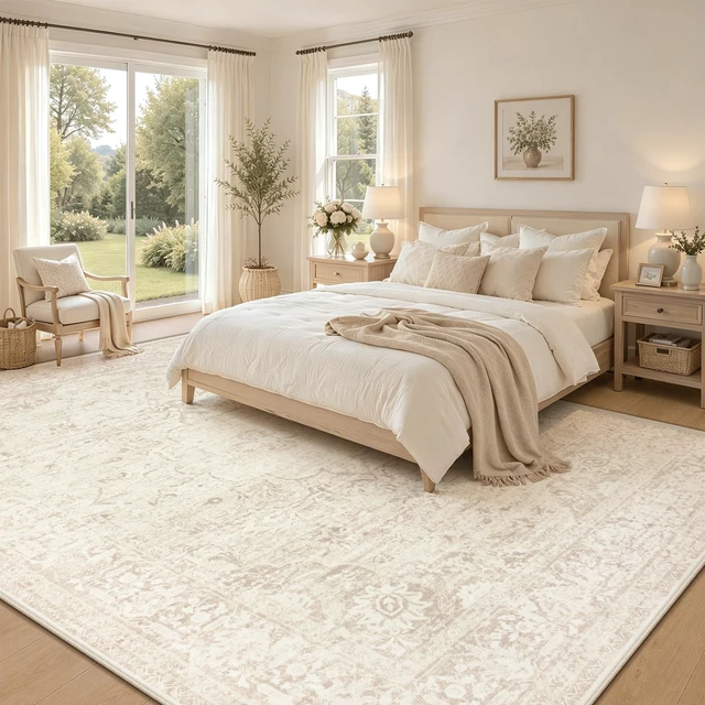 Alt view image 2 of 7 - 8x10 Area Rugs for Living Room: Washable Boho Vintage Floral Rug Large Soft Non-Slip Rugs Stain Resistant Low Pile Indoor Carpet for Bedroom Dining Room Nursery Home Office Beige
