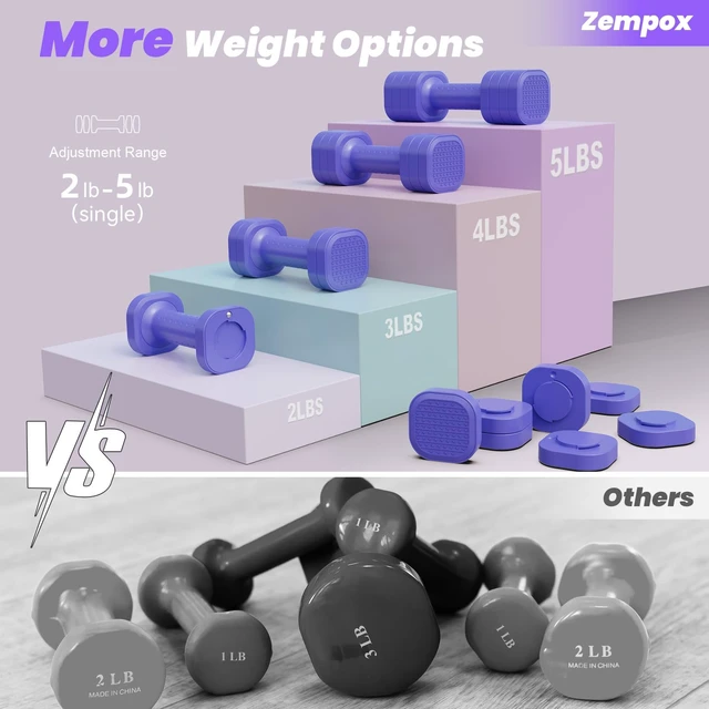 Alt view image 3 of 6 - Adjustable Dumbbell Set, 4 in 1 Free Weight Dumbbell Set for Women, Hand Weight for Women at Home, Each 2lb 3lb 4lb 5lb with TPU Soft Rubber Handle for Home Gym Aquatic Fitness Equipment