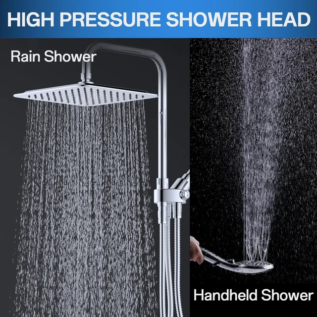 Alt view image 2 of 7 - High Pressure Rain Shower Head Combo Adjustable Bar(Up to 13.4") Chrome
Dual Shower Head,10" Fixed Rainfall Showerhead,7 Spray Handheld Shower Heads,71" Hose, Tall People Friendly