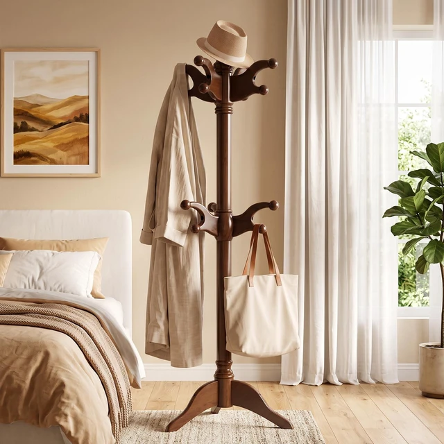Main image of Solid Wood Coat Rack Freestanding Heavy Duty Coat Tree with 7 Hook
Coat Hanger Stand for Entryway, Bedroom, Office Sturdy Tripod Base Supports Heavy Coats, Jackets, Hats and Bags Vintage