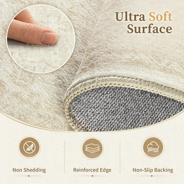 Alt view image 5 of 7 - 8x10 Area Rugs for Living Room: Washable Boho Vintage Floral Rug Large Soft Non-Slip Rugs Stain Resistant Low Pile Indoor Carpet for Bedroom Dining Room Nursery Home Office Beige