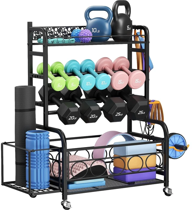 Main image of 3-Tier Dumbbell Rack with Wheels, Weight Rack for Home Gym Storage
Stores dumbbells, kettlebells & yoga mats. Lockable wheels for mobility. Sturdy steel frame, easy 15-min assembly