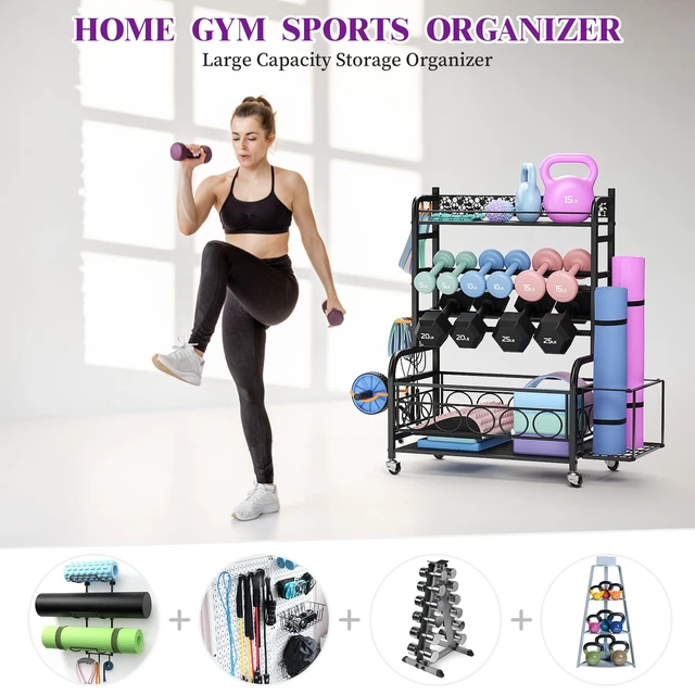 Alt view image 2 of 7 - 3-Tier Dumbbell Rack with Wheels, Weight Rack for Home Gym Storage
Stores dumbbells, kettlebells & yoga mats. Lockable wheels for mobility. Sturdy steel frame, easy 15-min assembly