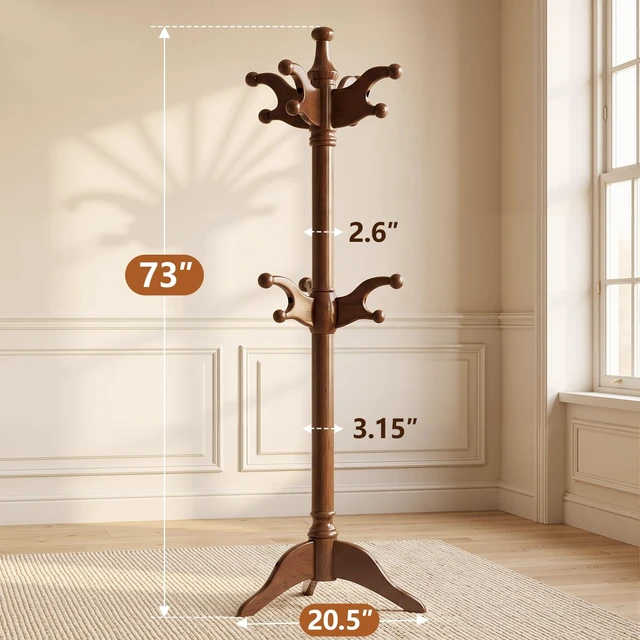 Alt view image 5 of 7 - Solid Wood Coat Rack Freestanding Heavy Duty Coat Tree with 7 Hook
Coat Hanger Stand for Entryway, Bedroom, Office Sturdy Tripod Base Supports Heavy Coats, Jackets, Hats and Bags Vintage