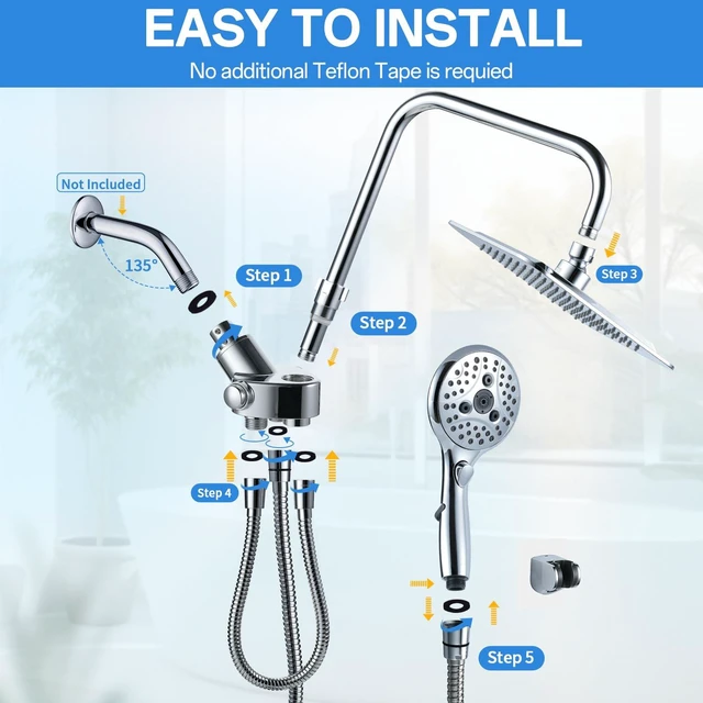 Alt view image 6 of 7 - High Pressure Rain Shower Head Combo Adjustable Bar(Up to 13.4") Chrome
Dual Shower Head,10" Fixed Rainfall Showerhead,7 Spray Handheld Shower Heads,71" Hose, Tall People Friendly