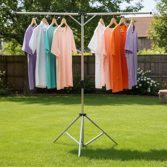 Alt view image 5 of 7 - Foldable Portable Space Saving Stainless Steel Clothes Drying Rack.
Heavy Duty Laundry Drying Racks, Adjustable High Capacity Garment Rack, Comes with 20 windproof hooks
