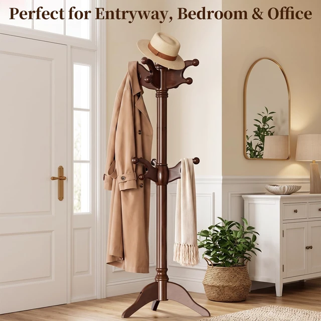 Alt view image 6 of 7 - Solid Wood Coat Rack Freestanding Heavy Duty Coat Tree with 7 Hook
Coat Hanger Stand for Entryway, Bedroom, Office Sturdy Tripod Base Supports Heavy Coats, Jackets, Hats and Bags Vintage