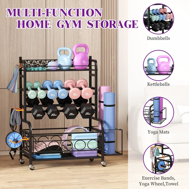 Alt view image 5 of 7 - 3-Tier Dumbbell Rack with Wheels, Weight Rack for Home Gym Storage
Stores dumbbells, kettlebells & yoga mats. Lockable wheels for mobility. Sturdy steel frame, easy 15-min assembly
