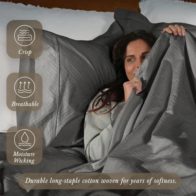 Alt view image 3 of 7 - Luxury 100% Cotton Full Bed-Sheets - 800 Thread Count Jacquard Celine Dark Grey, Better Than Egyptian Cotton,4 Pc Striped Bed Set, Damask Sheets with Elasticized Deep Pocket