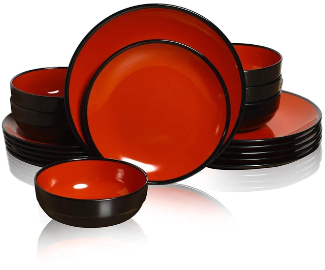 Main image of 18-Piece Melamine Dinnerware Sets, Service for 6, Black&Red
Plates and Bowls Dishes Set, Break-Resistant & Non-Microwavable, Lightweight, Break-Resistant, Indoor and Outdoor Dining