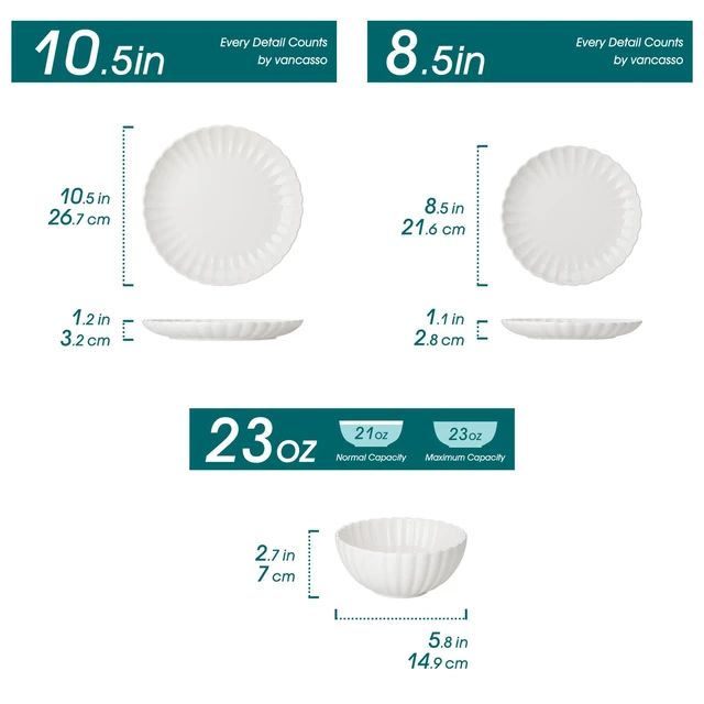 Alt view image 3 of 7 - Porcelain Dinnerware Sets for 4, 12 Pieces Plates and Bowls Sets
Scratch Resistant Dishes Set, Kitchen Dishware Plates Set for 4, Microwave and Dishwasher Safe, White, Series ADONIS