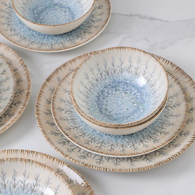 Alt view image 2 of 7 - Ceramic Dinnerware Sets for 4, 12 pcs Plates and Bowls Sets
Scratch Resistant Dish sets, Microwave & Dishwasher Safe, Blue Branch
