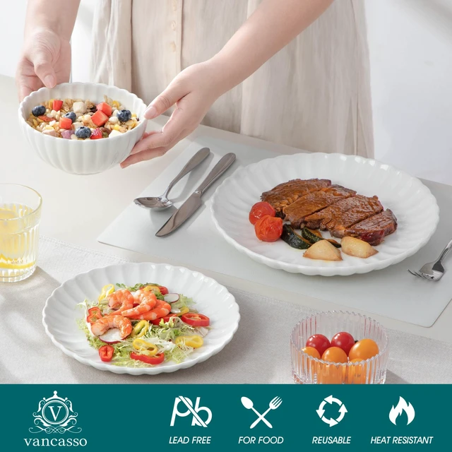 Alt view image 4 of 7 - Porcelain Dinnerware Sets for 4, 12 Pieces Plates and Bowls Sets
Scratch Resistant Dishes Set, Kitchen Dishware Plates Set for 4, Microwave and Dishwasher Safe, White, Series ADONIS