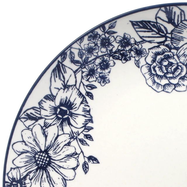 Alt view image 3 of 7 - Gabriela Blue 16-Piece Dinnerware Set, Service for 4, Durable Stoneware Plates, Bowls, and Mugs with Elegant Blue Pattern, Dishwasher Safe