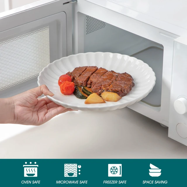 Alt view image 5 of 7 - Porcelain Dinnerware Sets for 4, 12 Pieces Plates and Bowls Sets
Scratch Resistant Dishes Set, Kitchen Dishware Plates Set for 4, Microwave and Dishwasher Safe, White, Series ADONIS