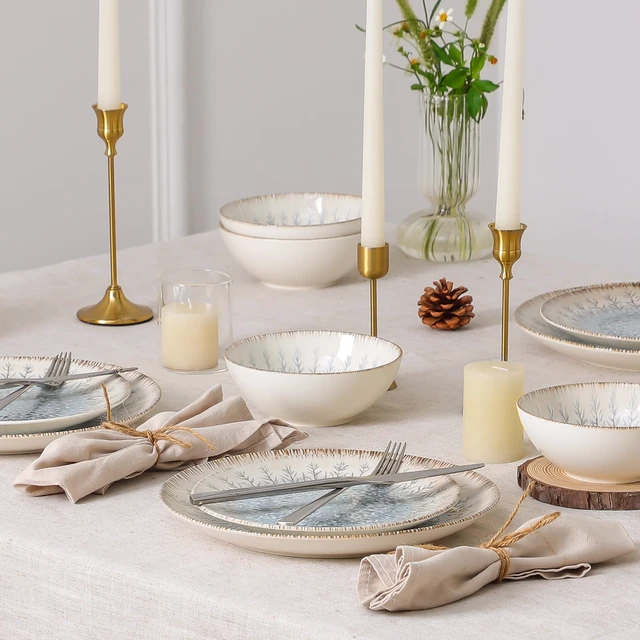 Alt view image 5 of 7 - Ceramic Dinnerware Sets for 4, 12 pcs Plates and Bowls Sets
Scratch Resistant Dish sets, Microwave & Dishwasher Safe, Blue Branch