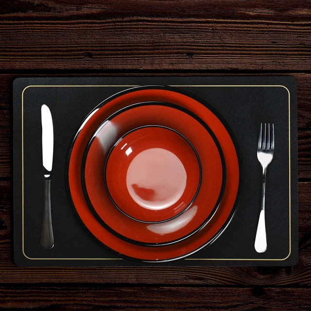 Alt view image 6 of 7 - 18-Piece Melamine Dinnerware Sets, Service for 6, Black&Red
Plates and Bowls Dishes Set, Break-Resistant & Non-Microwavable, Lightweight, Break-Resistant, Indoor and Outdoor Dining