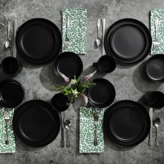 Alt view image 4 of 7 - Zuma Stoneware Plates, Bowls, & Mugs Dinnerware Set - Matte Black, Service for Four (16pcs)
