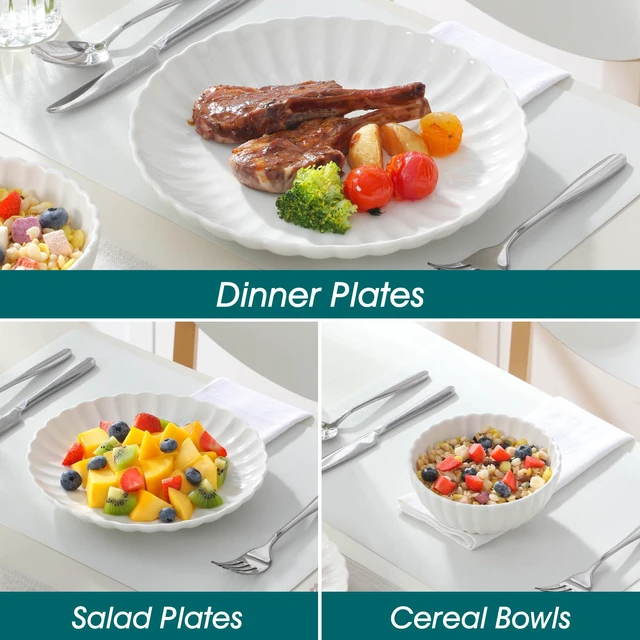 Alt view image 6 of 7 - Porcelain Dinnerware Sets for 4, 12 Pieces Plates and Bowls Sets
Scratch Resistant Dishes Set, Kitchen Dishware Plates Set for 4, Microwave and Dishwasher Safe, White, Series ADONIS