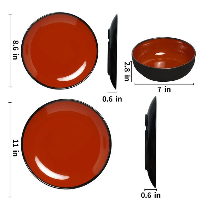 Alt view image 7 of 7 - 18-Piece Melamine Dinnerware Sets, Service for 6, Black&Red
Plates and Bowls Dishes Set, Break-Resistant & Non-Microwavable, Lightweight, Break-Resistant, Indoor and Outdoor Dining