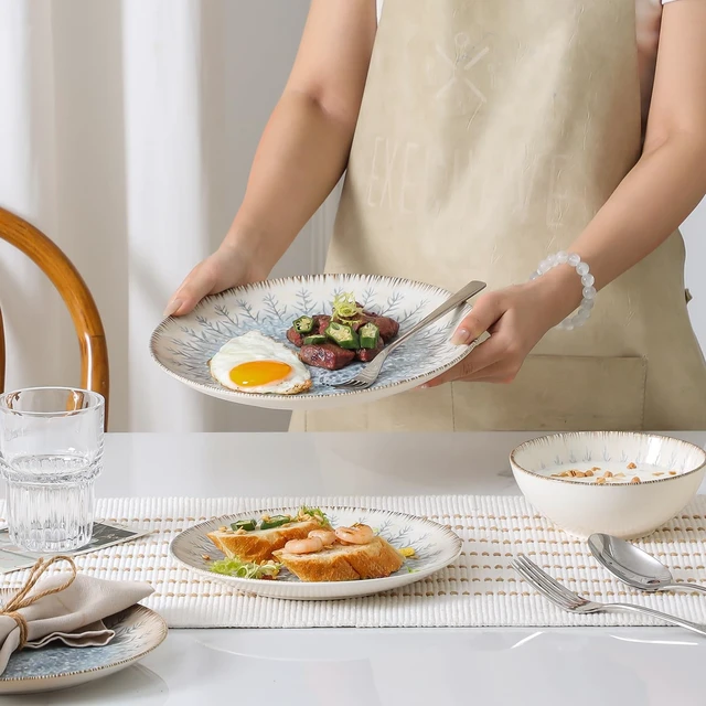 Alt view image 6 of 7 - Ceramic Dinnerware Sets for 4, 12 pcs Plates and Bowls Sets
Scratch Resistant Dish sets, Microwave & Dishwasher Safe, Blue Branch