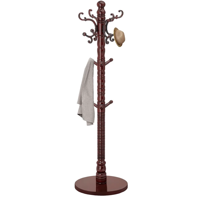 Alt view image 7 of 7 - Wooden Coat Rack Freestanding, Vintage Coat Rack with 14 Hooks
Solid Wood Coat Rack Stand,Classic Coat Hanger Stand with Round Base,Coat Clothes Hall Tree Stand for Hallway,Office