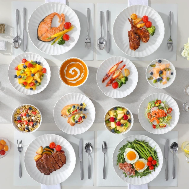 Alt view image 7 of 7 - Porcelain Dinnerware Sets for 4, 12 Pieces Plates and Bowls Sets
Scratch Resistant Dishes Set, Kitchen Dishware Plates Set for 4, Microwave and Dishwasher Safe, White, Series ADONIS