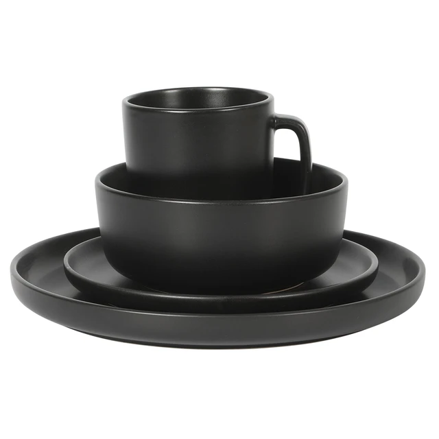 Alt view image 6 of 7 - Zuma Stoneware Plates, Bowls, & Mugs Dinnerware Set - Matte Black, Service for Four (16pcs)