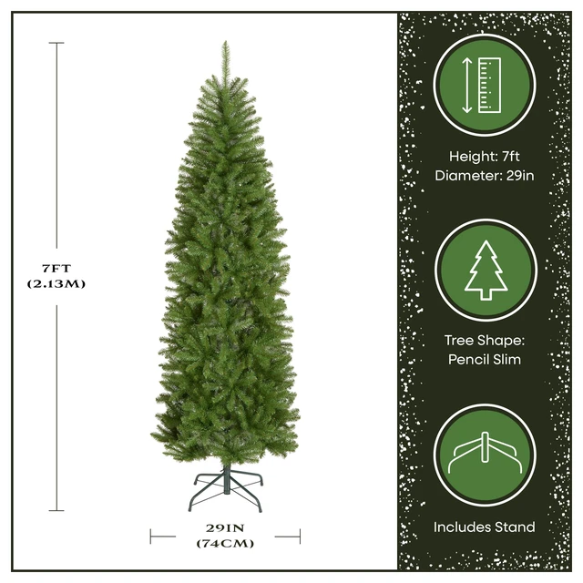 Alt view image 4 of 7 - 7ft Unlit Kingswood Fir Slim Christmas Tree
892 Tips, Includes Stand, Artificial, Green