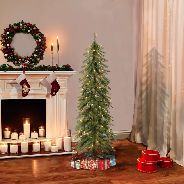 Alt view image 3 of 7 - International 5ft Pre-Lit Alpine Artificial Christmas Tree with 150 Clear Lights, 391 Realistic Dense Branch Tips, Easy Setup Artificial Trees with Sturdy Metal Stand