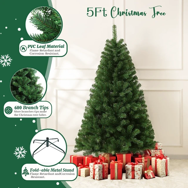 Alt view image 2 of 7 - 5ft Green Artificial Christmas Tree,Arbol de Navidad Small Fake Xmas Tree
Fake Christmas Tree with 600 Branch Tips,Premium Spruce Xmas Tree with Fold-Able Metal Base Stand,Home Office Party Decor