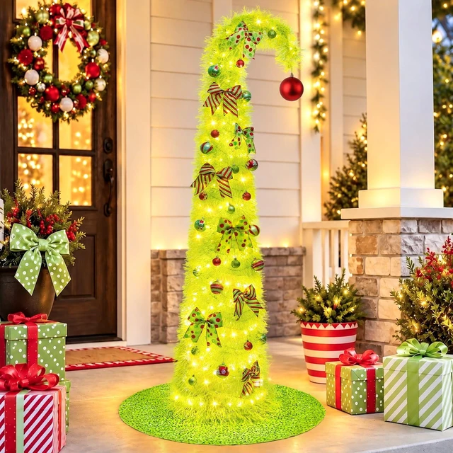 Main image of 6FT Whimsical Pop-Up Christmas Tree with Lights Tree Skirt for Decorations
Collapsible Curved Tinsel Pencil Tree with 200 LED Lights Ball Ornaments Bows for Apartments Porch Party Home XMAS Decor