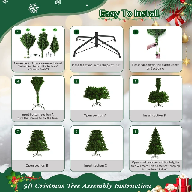 Alt view image 7 of 7 - 5ft Green Artificial Christmas Tree,Arbol de Navidad Small Fake Xmas Tree
Fake Christmas Tree with 600 Branch Tips,Premium Spruce Xmas Tree with Fold-Able Metal Base Stand,Home Office Party Decor