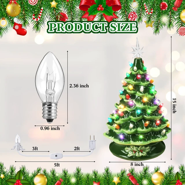 Alt view image 2 of 5 - 15 Inch Ceramic Christmas Tree with 66 Multicolored Lights Hand Painted Tabletop Christmas Tree Vintage Xmas Decorations for Table Desk Countertop Mantel Home Office(Green)
