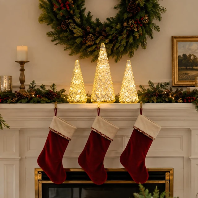 Alt view image 2 of 7 - Christmas Decorations Indoor, YEAHOME Set of 3 Pre-lit Gold Glass Christmas Tree for Home Decor, Christmas Table Decorations Lighted Xmas Tree with Timer for Living Room Mantel Tabletop Party