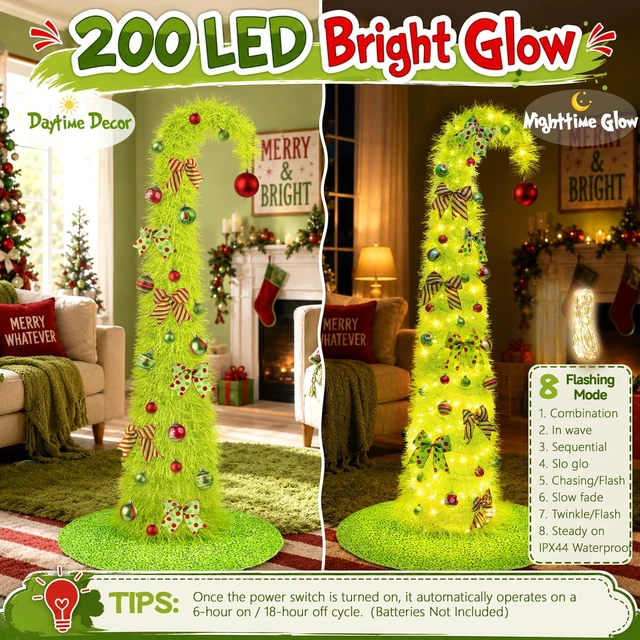 Alt view image 3 of 7 - 6FT Whimsical Pop-Up Christmas Tree with Lights Tree Skirt for Decorations
Collapsible Curved Tinsel Pencil Tree with 200 LED Lights Ball Ornaments Bows for Apartments Porch Party Home XMAS Decor