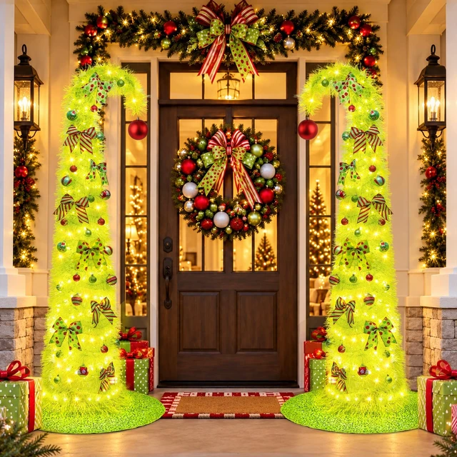 Alt view image 4 of 7 - 6FT Whimsical Pop-Up Christmas Tree with Lights Tree Skirt for Decorations
Collapsible Curved Tinsel Pencil Tree with 200 LED Lights Ball Ornaments Bows for Apartments Porch Party Home XMAS Decor