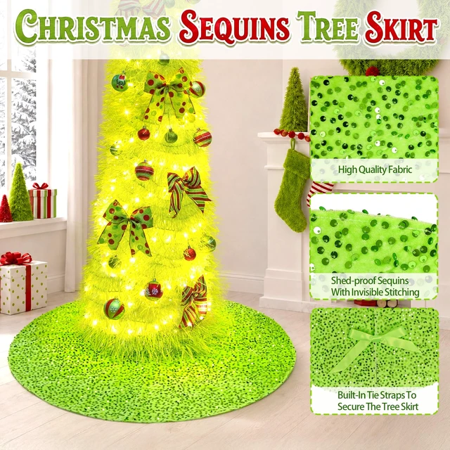Alt view image 5 of 7 - 6FT Whimsical Pop-Up Christmas Tree with Lights Tree Skirt for Decorations
Collapsible Curved Tinsel Pencil Tree with 200 LED Lights Ball Ornaments Bows for Apartments Porch Party Home XMAS Decor
