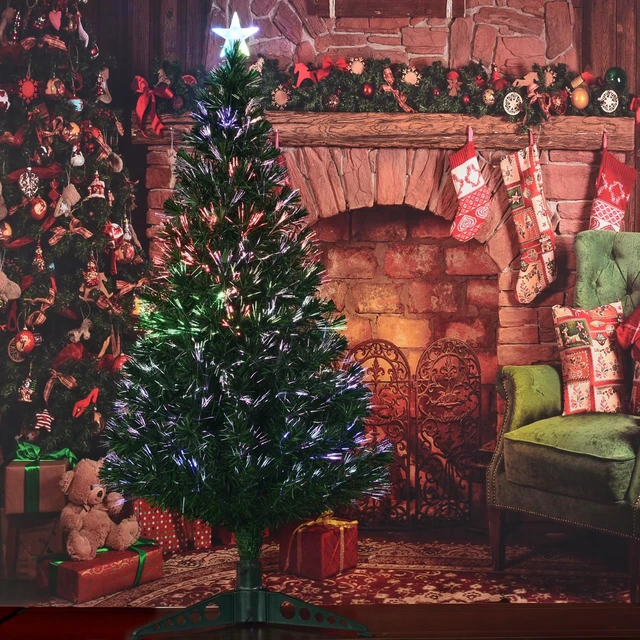 Alt view image 2 of 6 - 5FT Fiber Optic Green Christmas Tree Artificial Tree with Stand,Pre-lit Full Xmas Tree with Top Star Perfect for Indoor Holiday Decoration