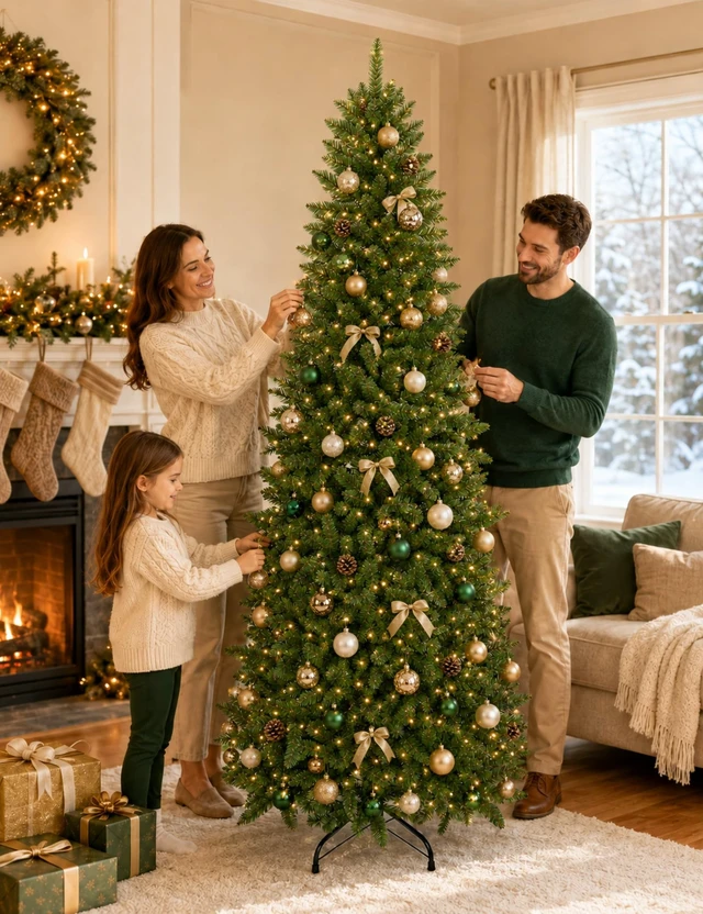 Alt view image 2 of 6 - 7ft Artificial Pencil Slim Christmas Tree, Includes Metal Stand, Kingswood Fir, Easy Assembly with Hinge