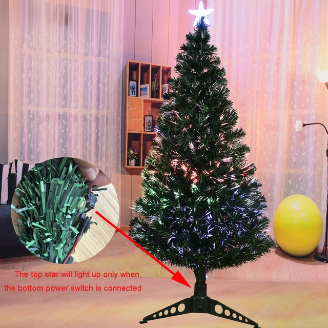 Alt view image 3 of 6 - 5FT Fiber Optic Green Christmas Tree Artificial Tree with Stand,Pre-lit Full Xmas Tree with Top Star Perfect for Indoor Holiday Decoration