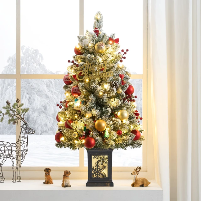 Main image of 3 Ft Pre-Lit Christmas Tree, Frosted Artificial Christmas Tree with 78 Led Lights,8-Mode Battery Box,Timer Battery,Red Berry,Christmas Decoration for Home,Office,Fireside,Easy Installation