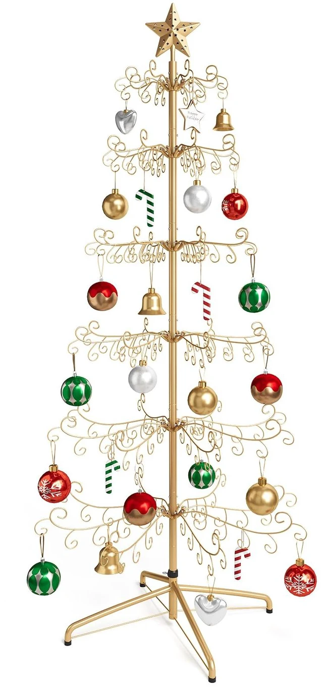 Main image of 6 FT Christmas Ornament Display Stand Tree, Iron Freestanding Rack
240 Hanger Hooks for Baubles and Holiday Decorations, with Stable Base, Easy Assembly, Gold