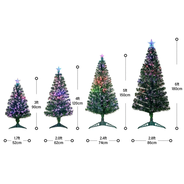 Alt view image 4 of 6 - 5FT Fiber Optic Green Christmas Tree Artificial Tree with Stand,Pre-lit Full Xmas Tree with Top Star Perfect for Indoor Holiday Decoration