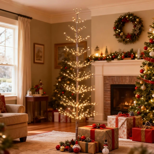 Alt view image 2 of 7 - 6FT 325L Lighted Starlit Tree, Warm White, for Home, Festival, Party, and Christmas Decoration, Indoor and Outdoor Use, Brown