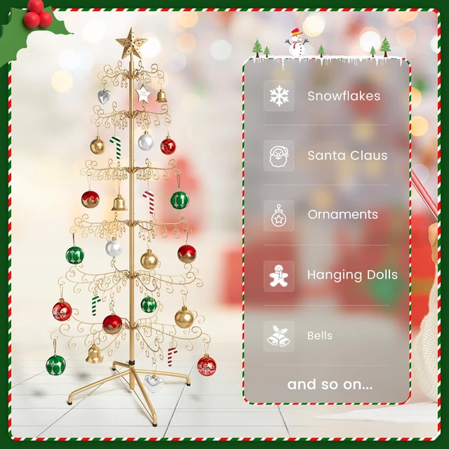 Alt view image 2 of 5 - 6 FT Christmas Ornament Display Stand Tree, Iron Freestanding Rack
240 Hanger Hooks for Baubles and Holiday Decorations, with Stable Base, Easy Assembly, Gold