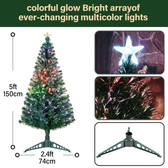 Alt view image 5 of 6 - 5FT Fiber Optic Green Christmas Tree Artificial Tree with Stand,Pre-lit Full Xmas Tree with Top Star Perfect for Indoor Holiday Decoration