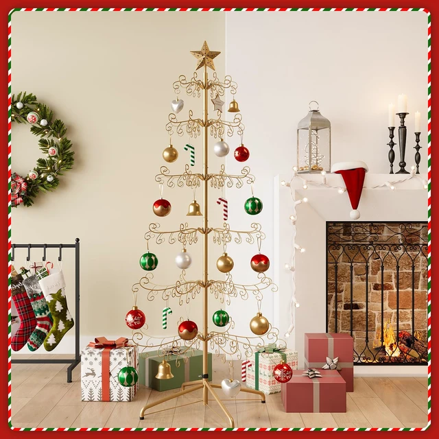 Alt view image 3 of 5 - 6 FT Christmas Ornament Display Stand Tree, Iron Freestanding Rack
240 Hanger Hooks for Baubles and Holiday Decorations, with Stable Base, Easy Assembly, Gold